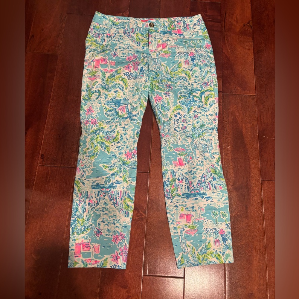 Lilly Pulitzer Blue and Pink Floral Skinny Ankle Pant